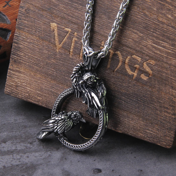 Nordic mythology Odin Huginn and Muninn pendant necklace