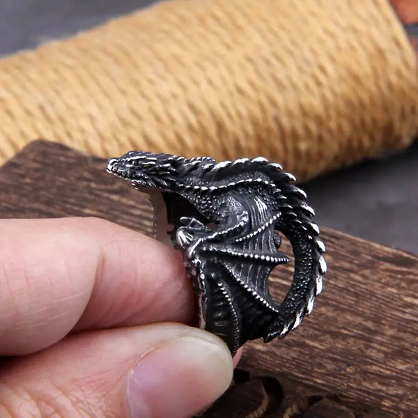 Viking Style Stainless Steel Huge Dragon Ring